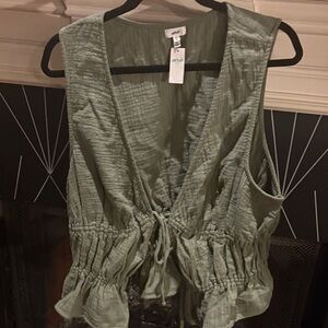 Aerie Sage Green Ruched Blouse